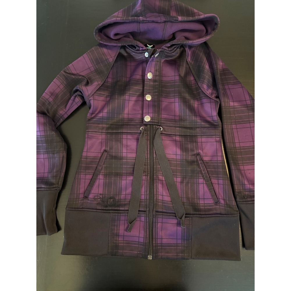 Burton Dryride Purple Plaid Fleece‎ Lined Hoodie Jacket Womens Small Snowboard